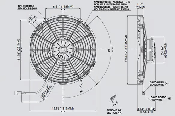 SPAL® 12.00" Inch Electric Fan Pusher Style High Performance 1380CFM 10 Curved Style blades Front View