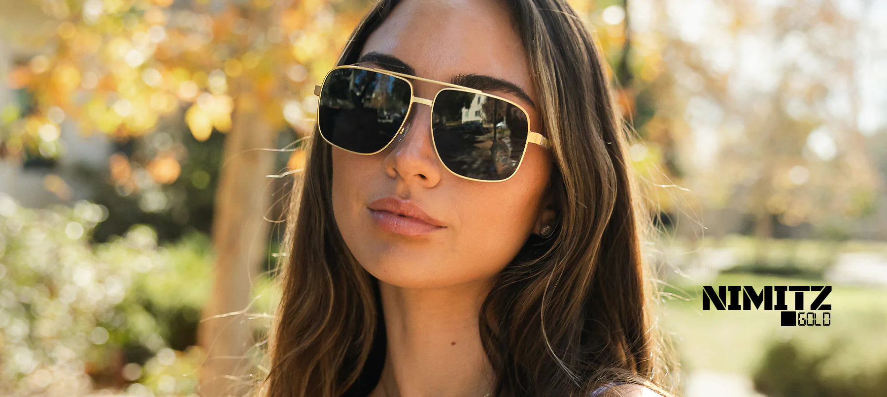 Nimitz Sunglasses: Gold Front View