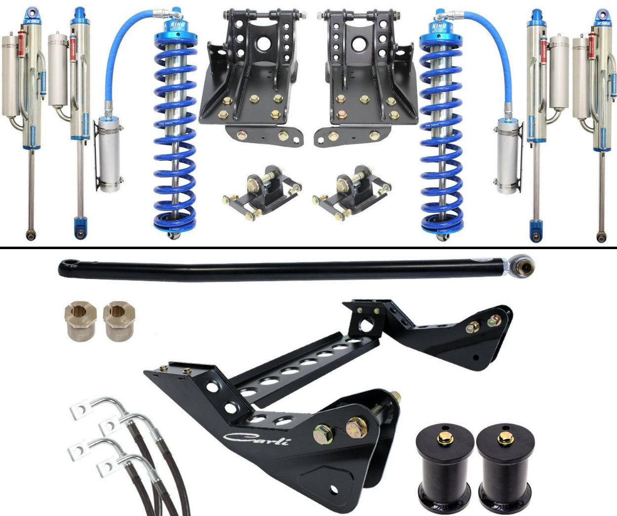 '05-07 Ford F250/350 2.5 Coilover Bypass System-4.5" Lift Display of Included Parts
