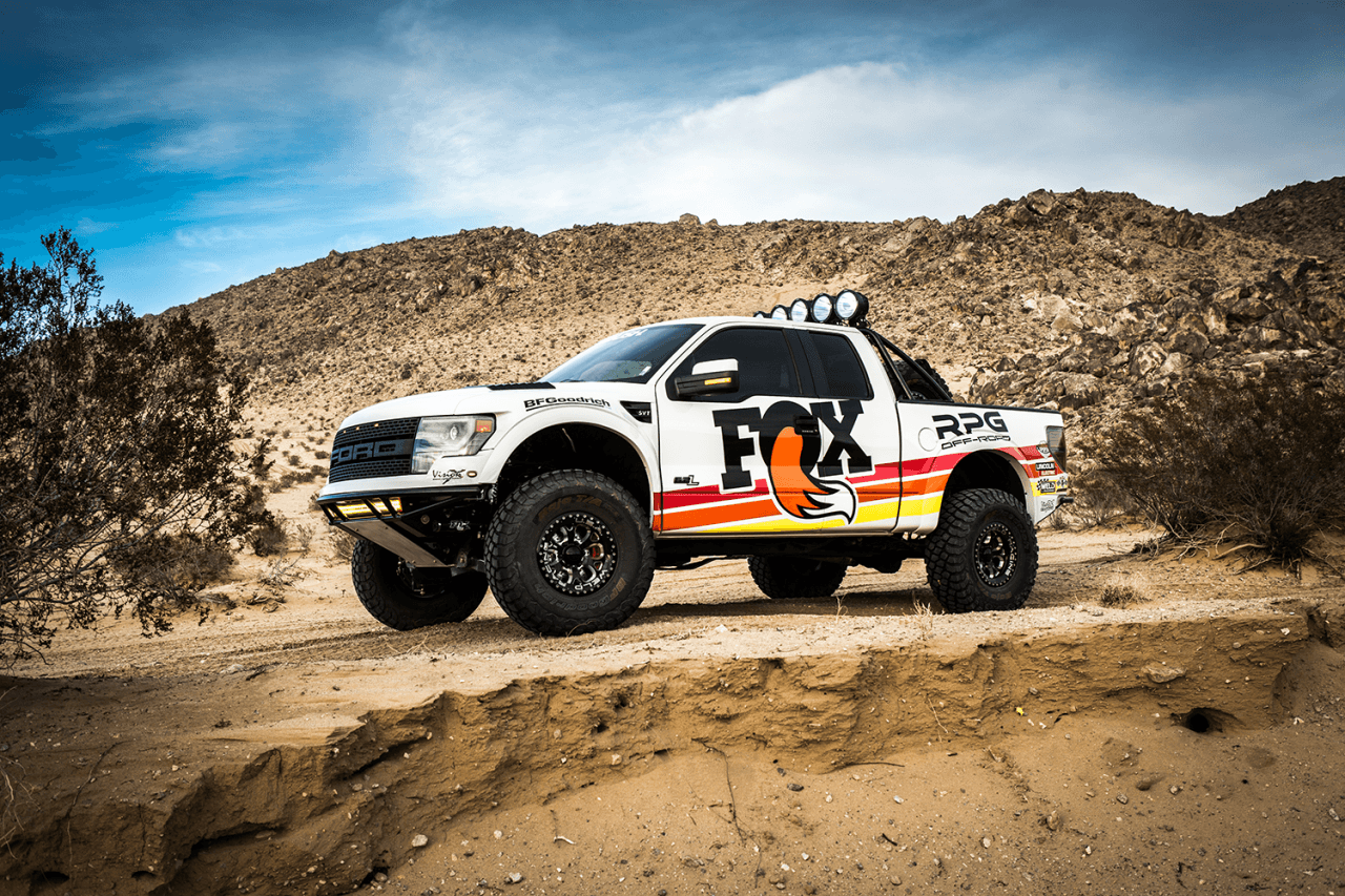 '10-14 Ford Raptor 3.0 Fox Factory Series Bypass Reservoir Rear Shocks Display on Vehicle