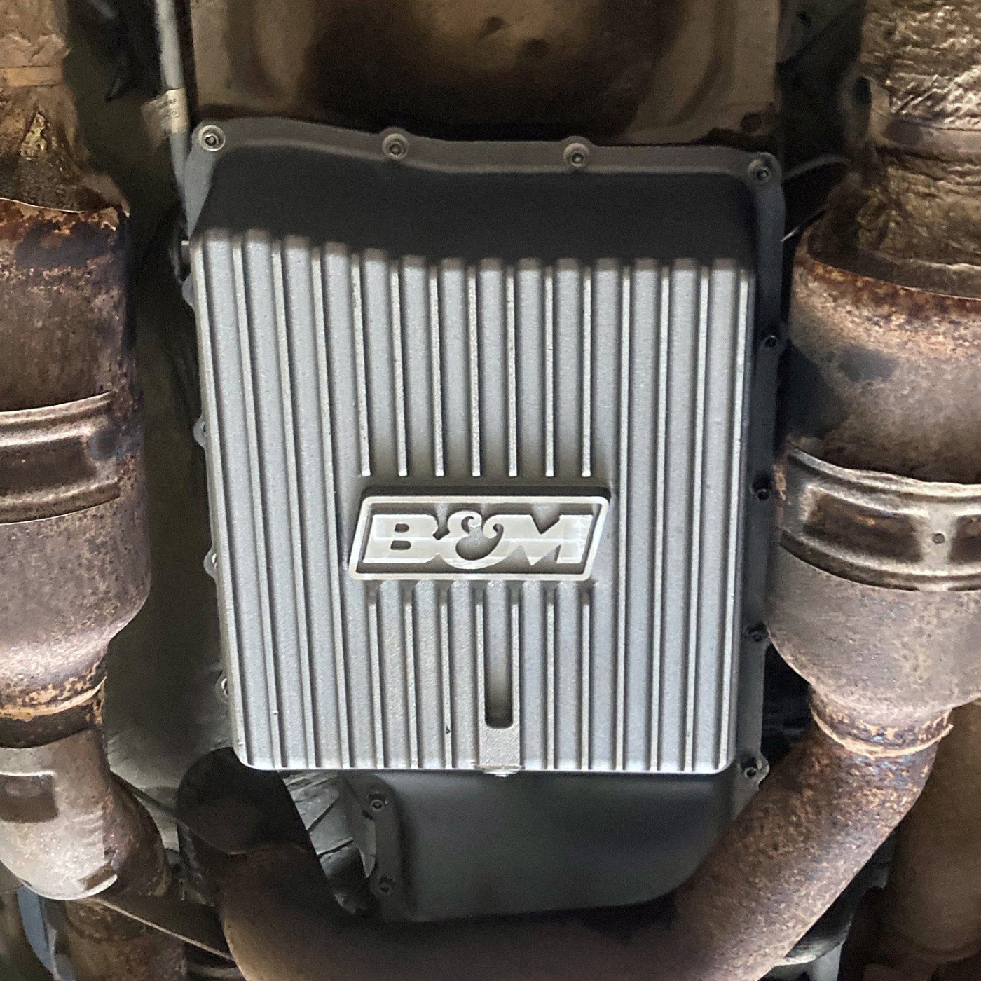 '11-21 Ford F250/F350 B&M HI-TEK Deep Transmission Pan Natural Drivetrain B&M display on Vehicle