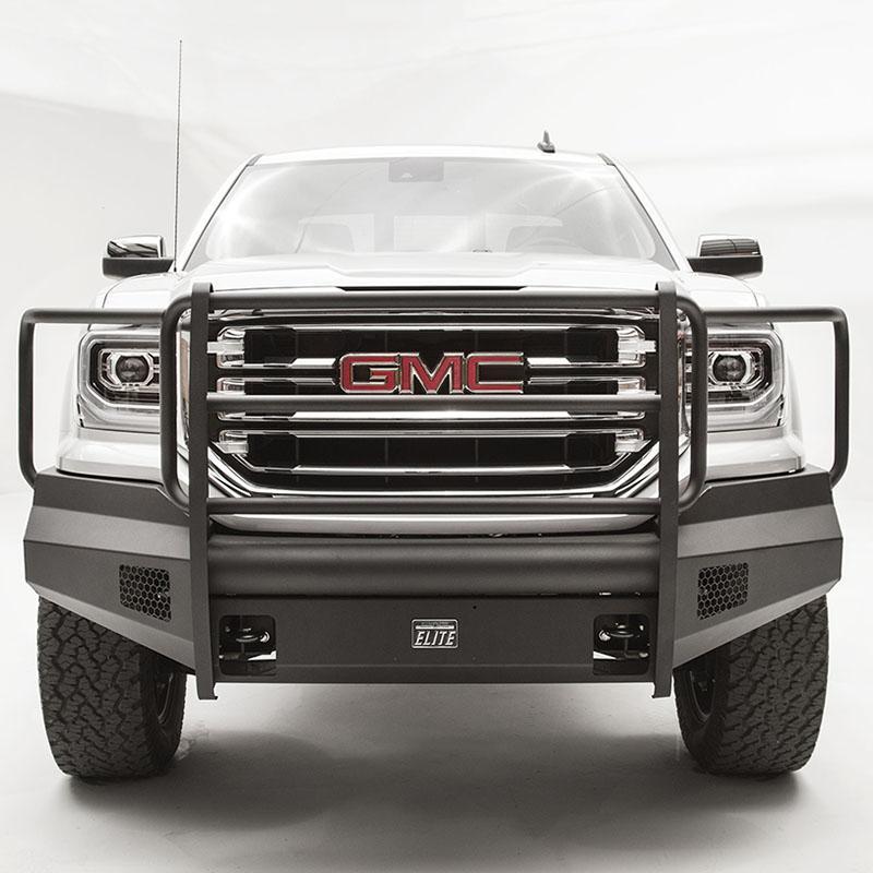 14-18 GMC 1500 Black Steel Elite Series Front Bumper Display on vehicle