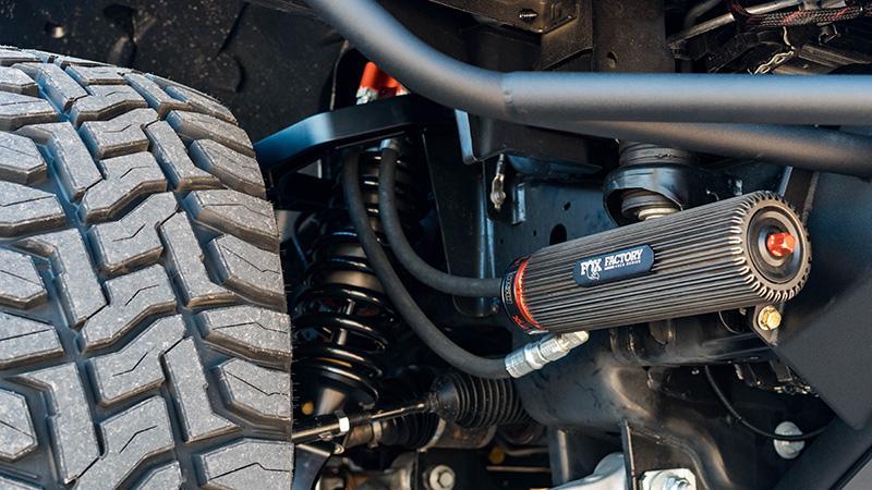'17-18 Ford Raptor 3.0 Fox Factory Series Internal Bypass RR Coilover Close-up Display on Vehicle