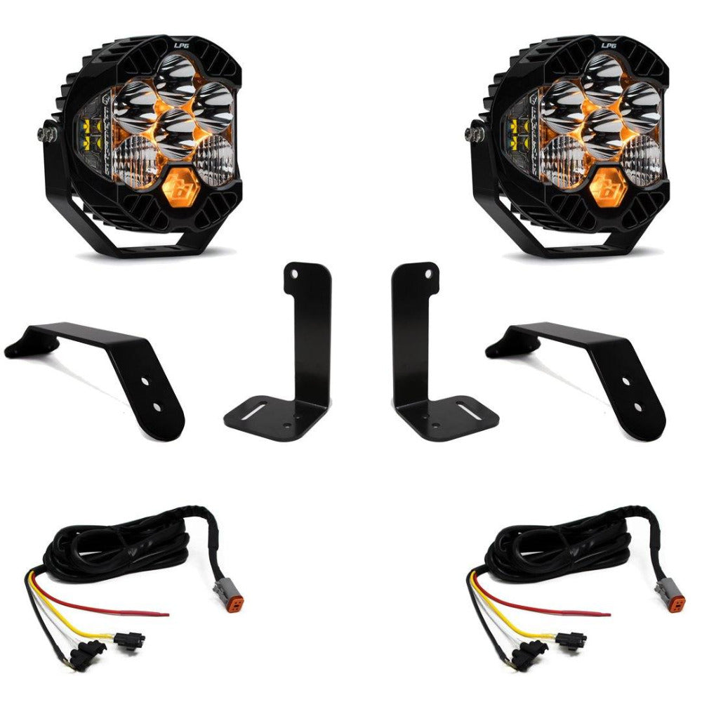 '18-23 Jeep JL Bumper LP6 LED Light Kit Lighting Baja Designs Display of Included Parts