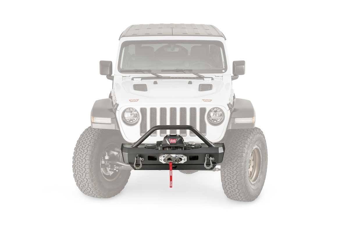 '18-23 Jeep JL Elite Series Stubby Bumper With Bullbar Warn Industries (front view)