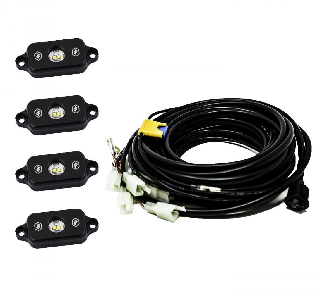 '18-23 Jeep JL Wrangler Rock Light Kit Lighting Baja Designs Display of Included Parts