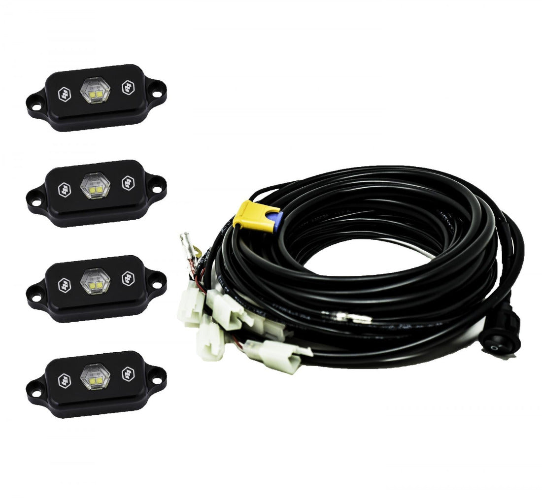 '18-23 Jeep JL Wrangler Rock Light Kit Lighting Baja Designs Display of Included Parts