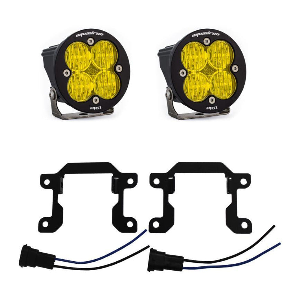 '19-22 Ram 2500/3500 Big Horn Fog Pocket Kit Lighting Baja Designs Squadron Sport Amber Display of Included Parts