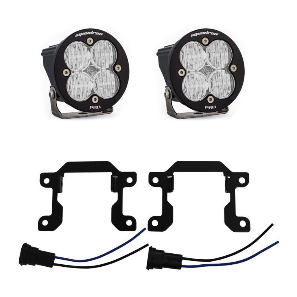 '19-22 Ram 2500/3500 Big Horn Fog Pocket Kit Lighting Baja Designs Squadron Sport Clear (White) Display of Included Parts