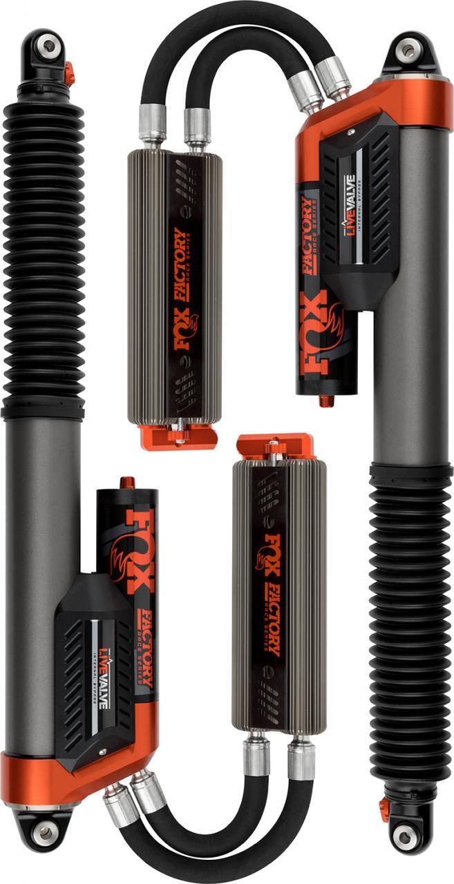 '19-20 Ford Raptor Fox Factory Race Series 3.0 Live Valve Internal Bypass Coilovers & PB Rear Shock Package Display of Included Parts