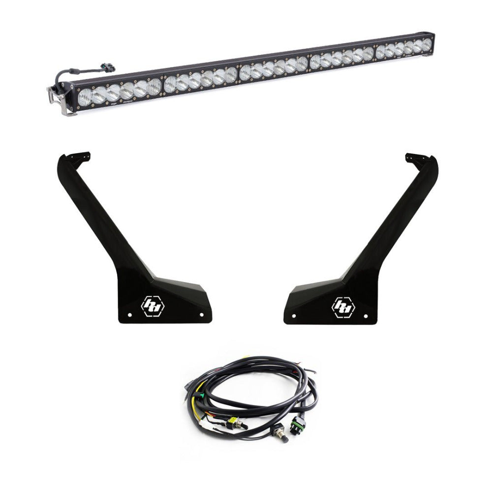 '20-22 Jeep JT Gladiator 50" OnX6+ Roof Bar Kit Lighting Baja Designs Display of Included Parts