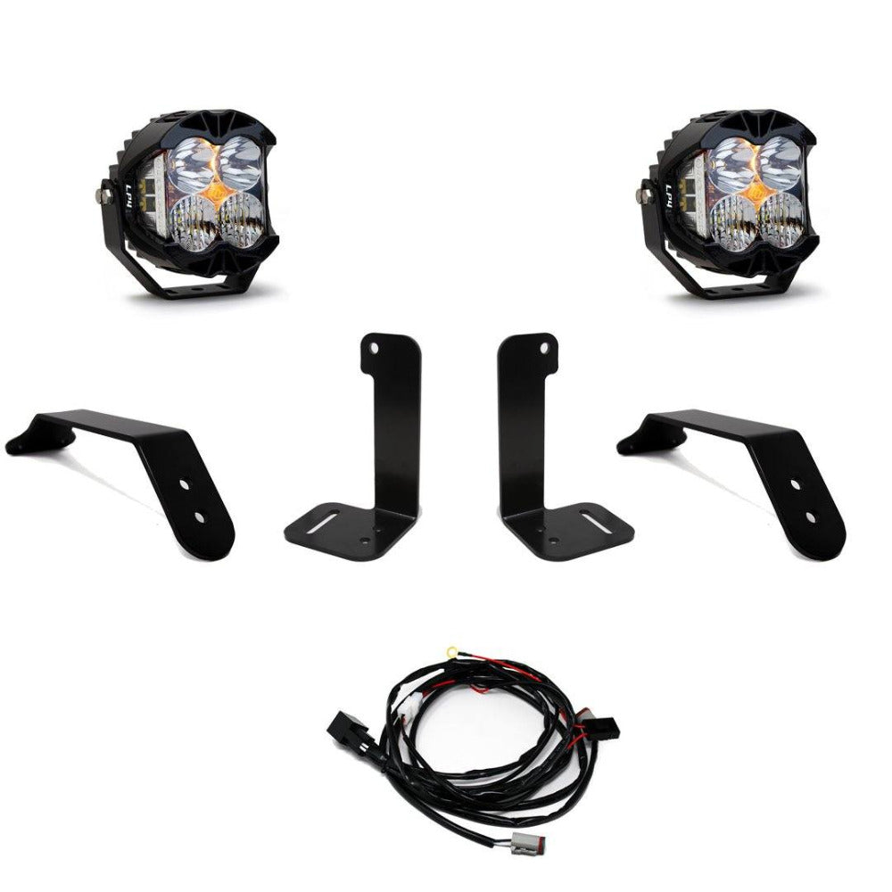 '20-22 Jeep JT Gladiator Bumper LP4 LED Light Kit Lighting Baja Designs Display of Included Parts
