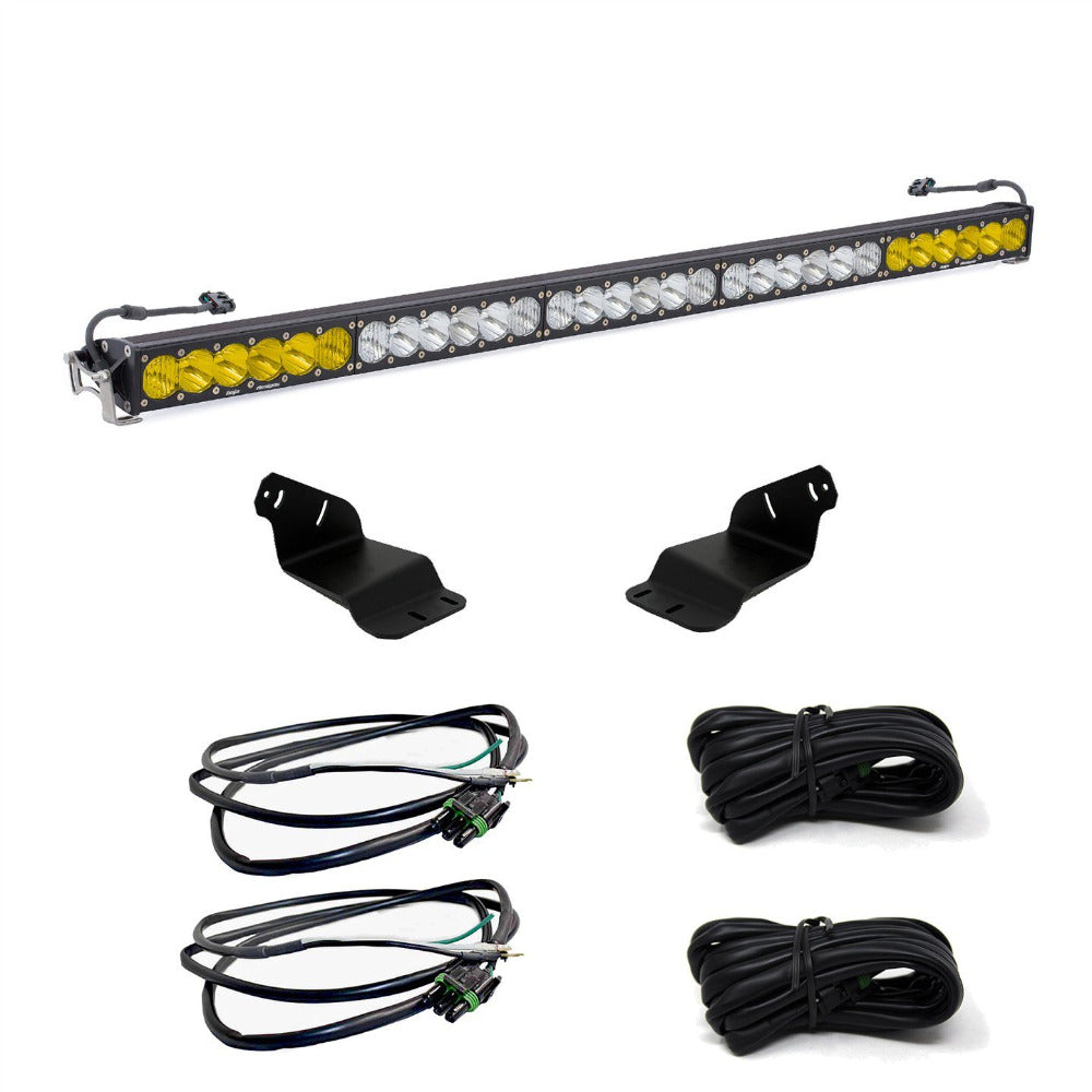 '21-23 Ford Bronco 50" OnX6+ Dual Control LED Roof Bar Kit Lighting Baja Designs Display of Included Parts