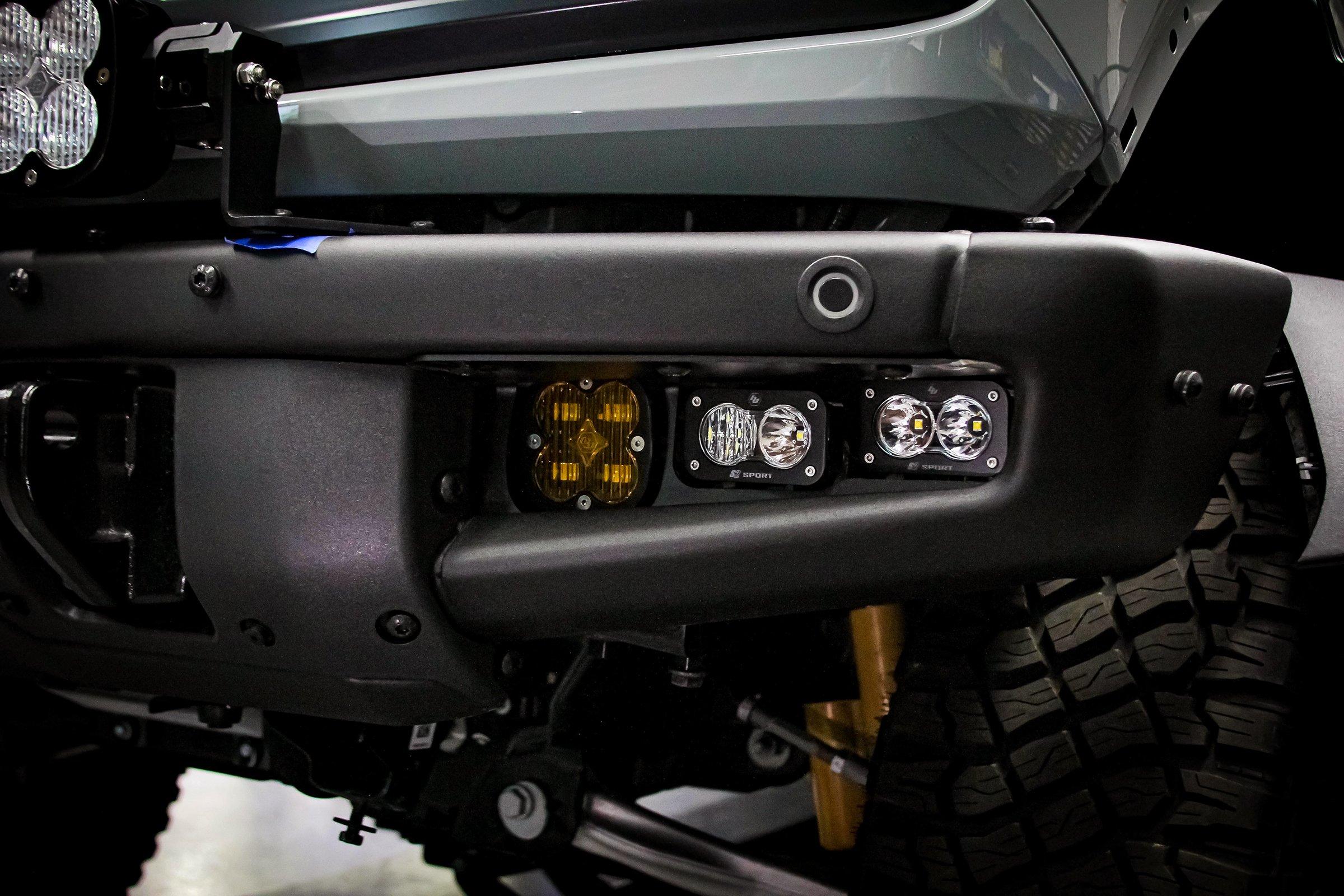 '21-23 Ford Bronco Baja Designs SAE Fog Light Pocket Kit Lighting Baja Designs Close-up display on Vehicle