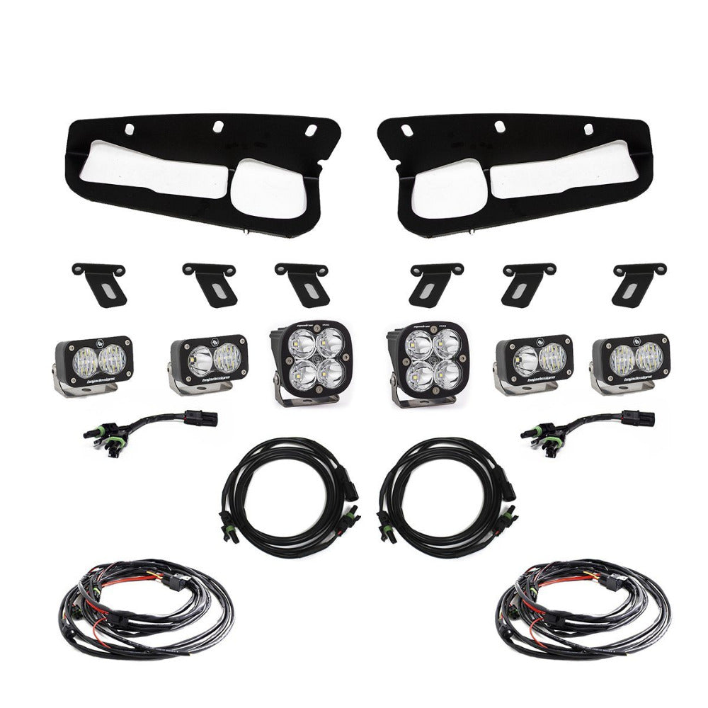 '21-23 Ford Bronco Squadron Pro Fog Light Pocket Kit Lighting Baja Designs Display of Included Parts