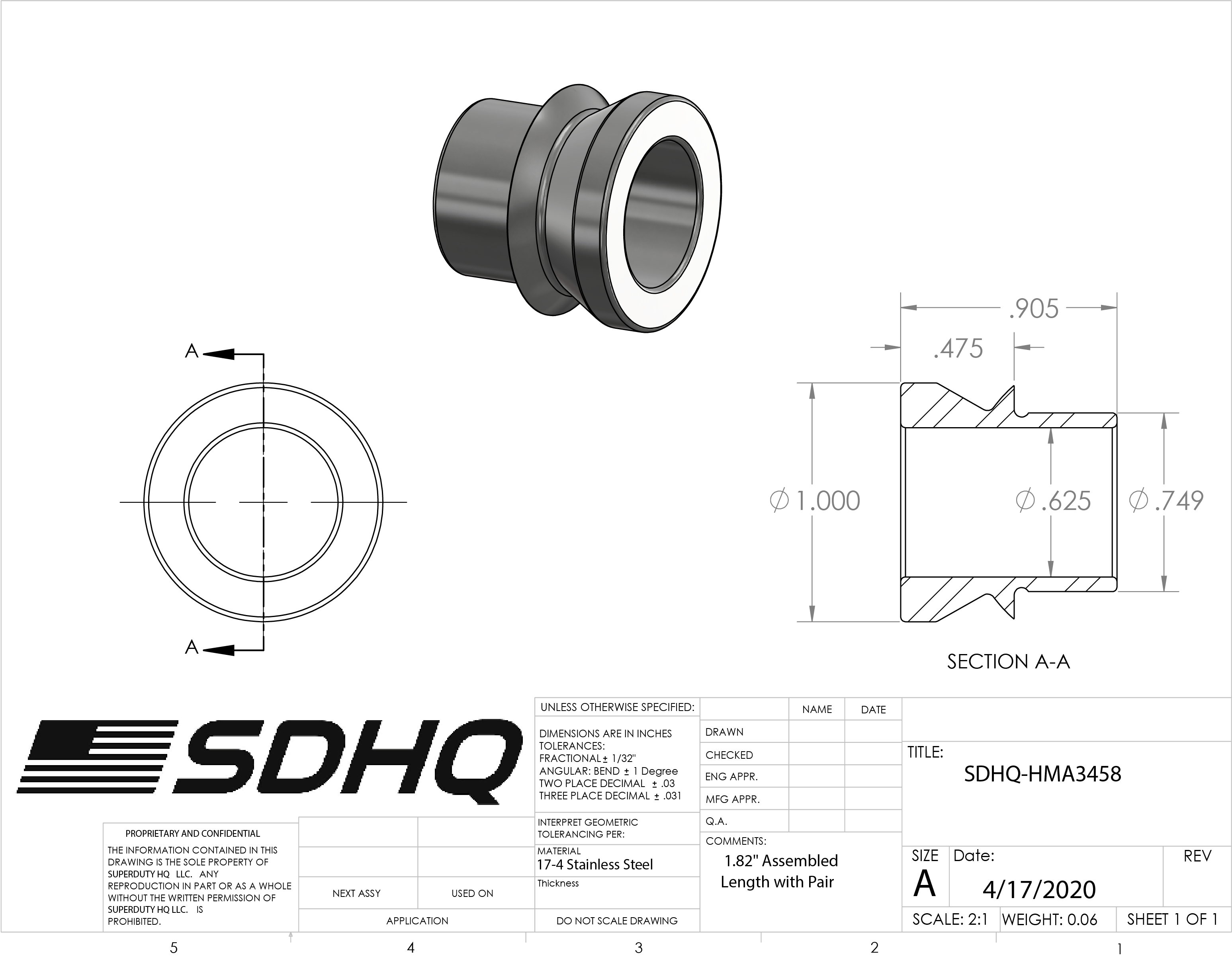 3/4"-5/8" High Misalignment Spacer-0.91" Tall Misalignment Spacer SDHQ Off Road 