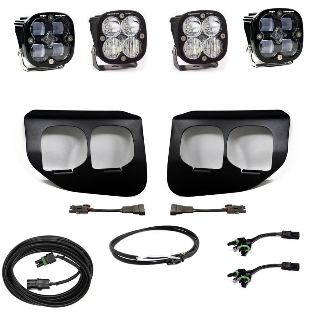 '20-22 Ford F250/350 Baja Designs Squadron Sport/SAE Dual Fog Light Kit Display of Included Parts