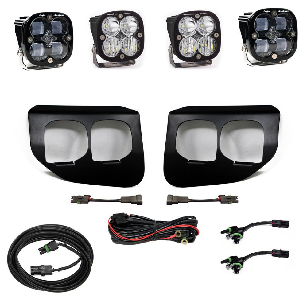 '20-22 Ford F250/350 Baja Designs Squadron Sport/SAE Dual Fog Light Kit Display of Included Parts