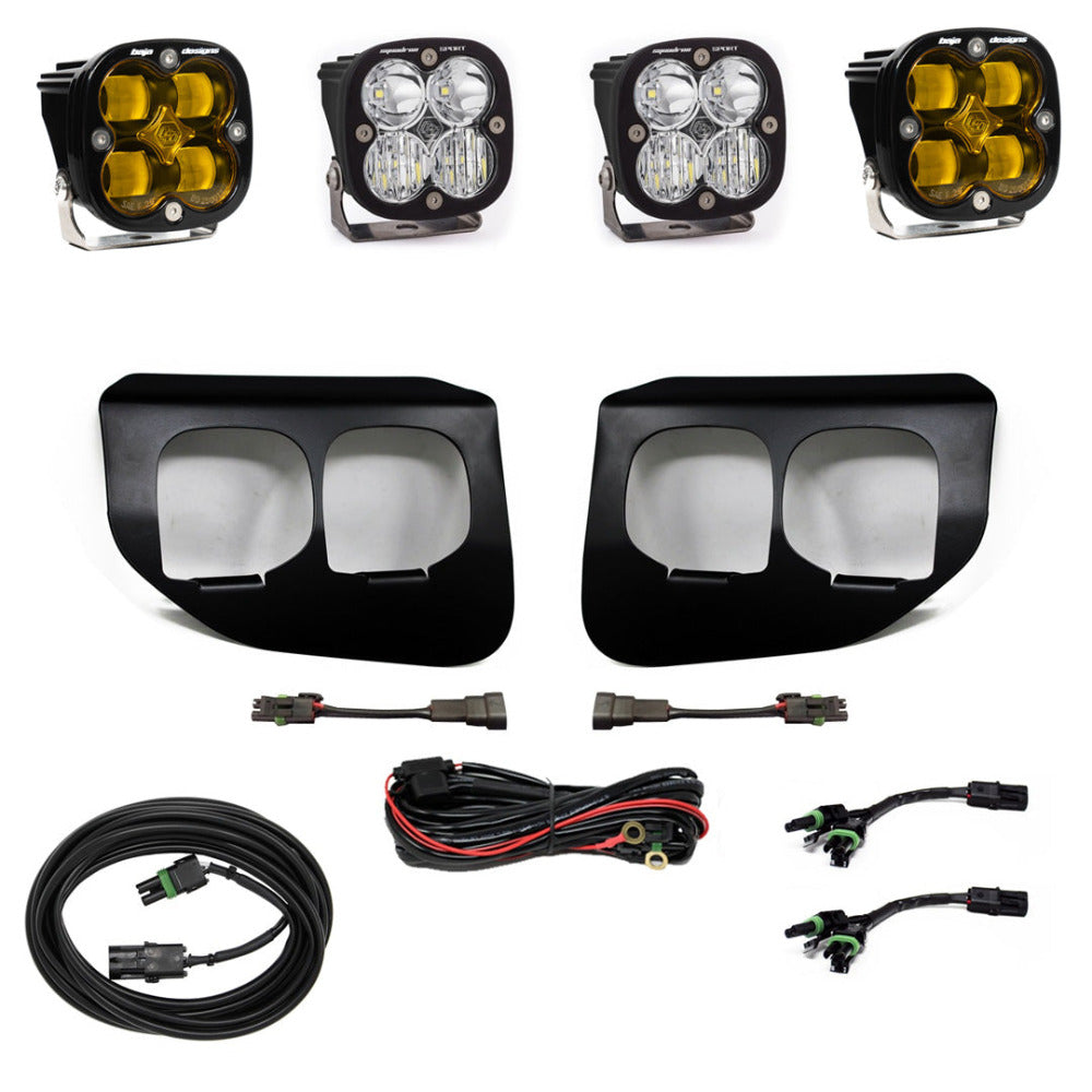 '20-22 Ford F250/350 Baja Designs Squadron Sport/SAE Dual Fog Light Kit Display of Included Parts
