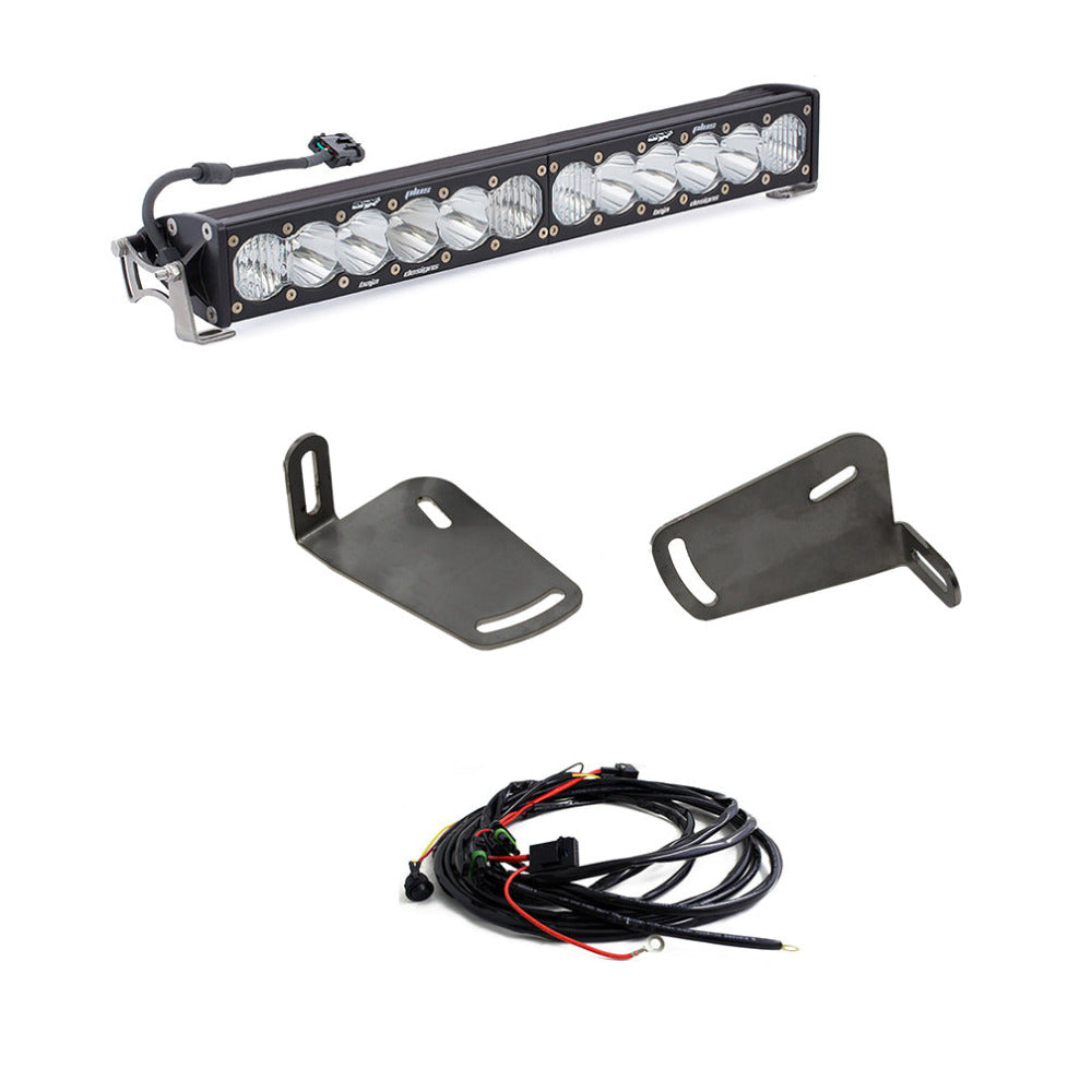 '21-22 Ram 1500 TRX Baja Designs OnX6+ 20" Light Bar Bumper Kit Display of included Parts