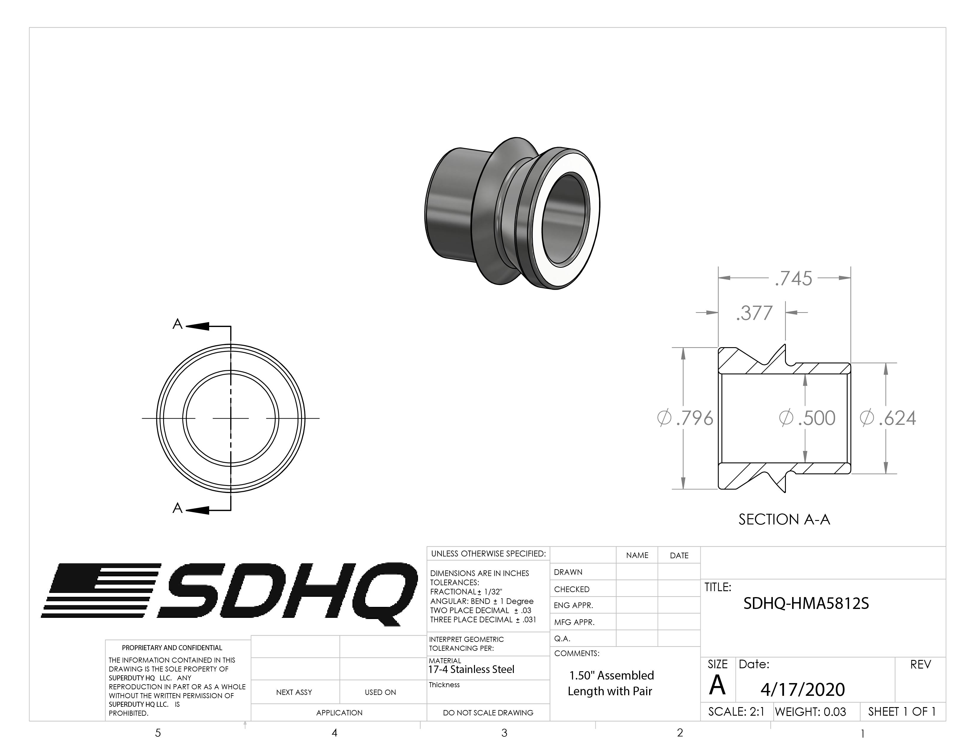 5/8"-1/2" High Misalignment Spacer-0.75" Tall Misalignment Spacer SDHQ Off Road
