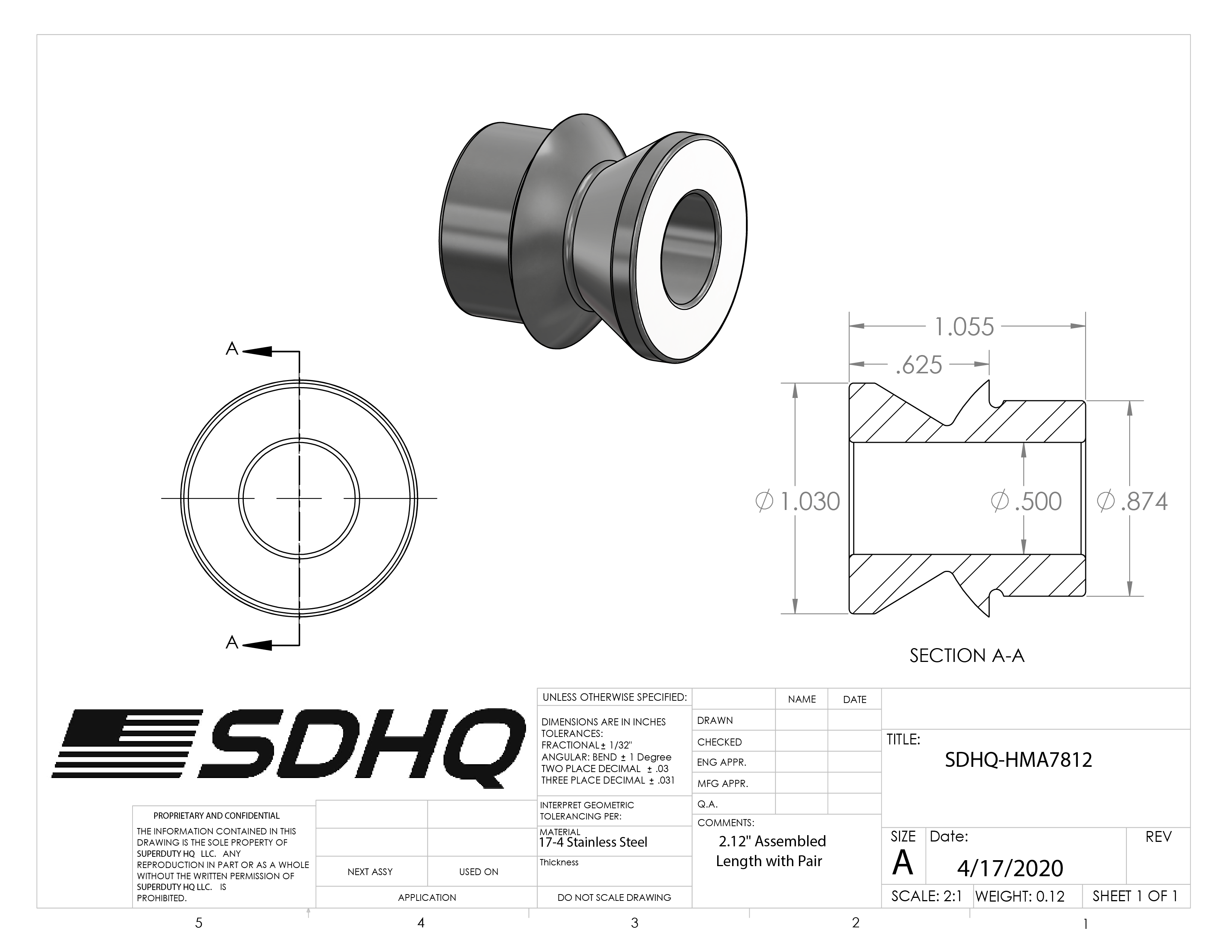 7/8"-1/2" High Misalignment Spacer-1.06" Tall Misalignment Spacer SDHQ Off Road
