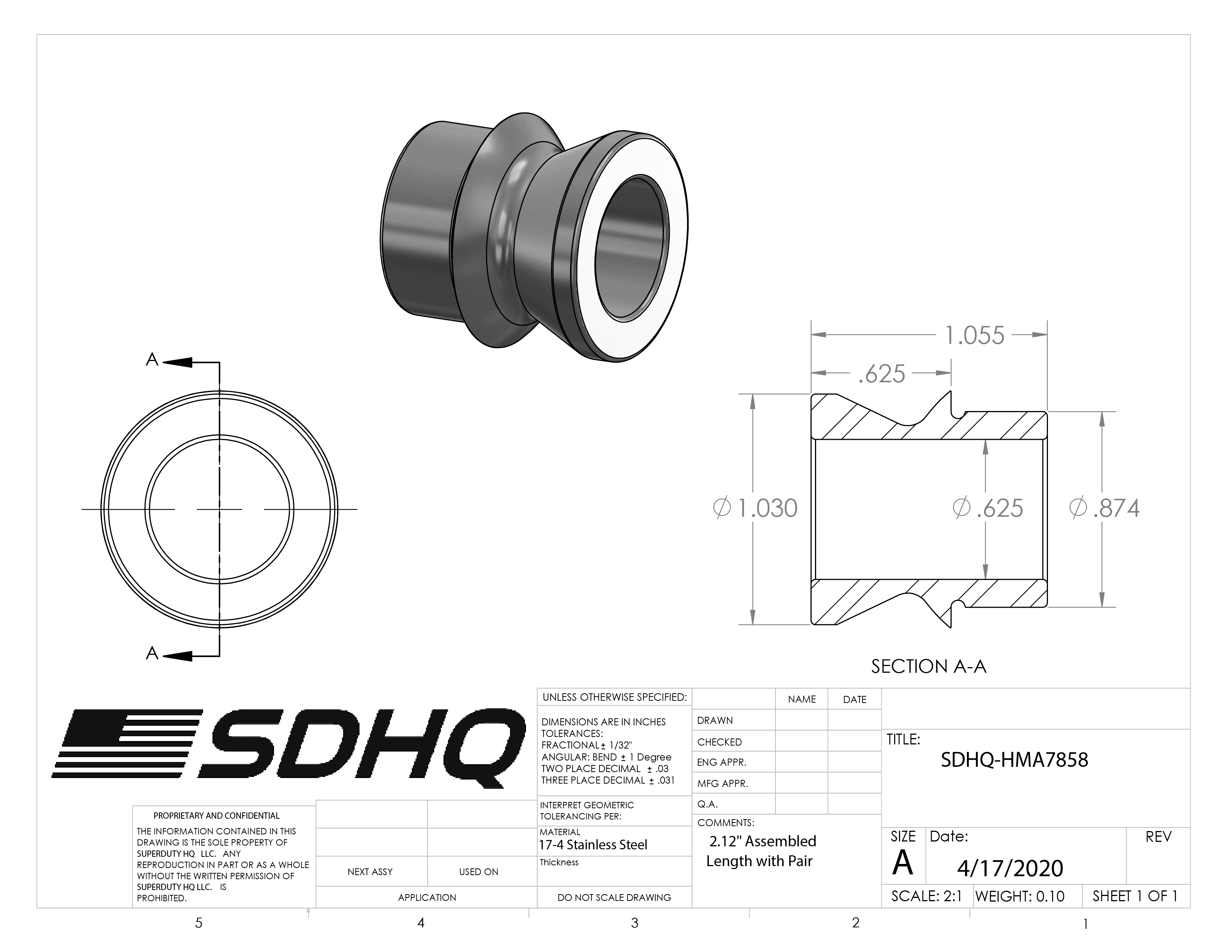 7/8"-5/8" High Misalignment Spacer-1.06" Tall-7/8" ID Misalignment Spacer SDHQ Off Road
