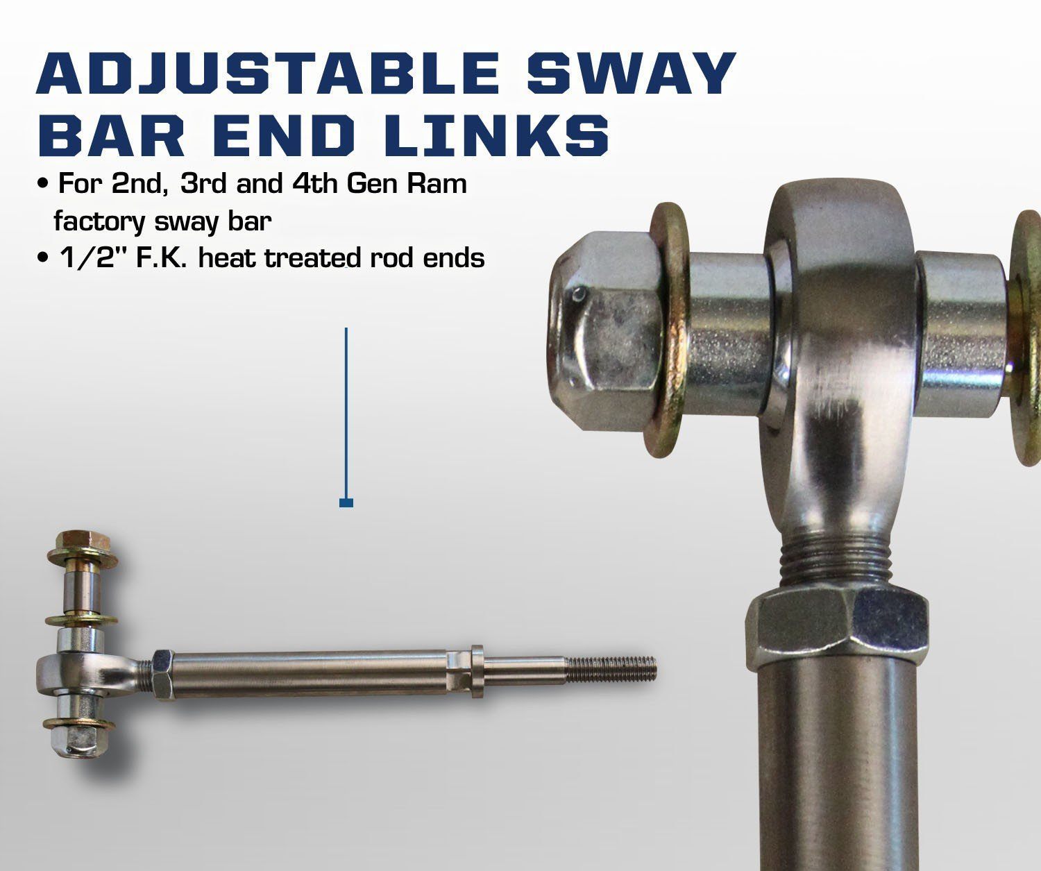 '94-09 Ram 2500/3500 Extended Sway Bar End Links Close-up Display and Benefits