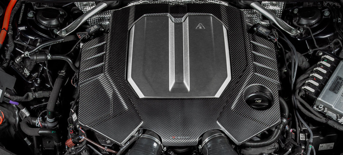 Eventuri Audi C8 RS6 Matte Carbon Fiber Intake Cover-EVE-C8RS6-CFM-ENG Display in Vehicle