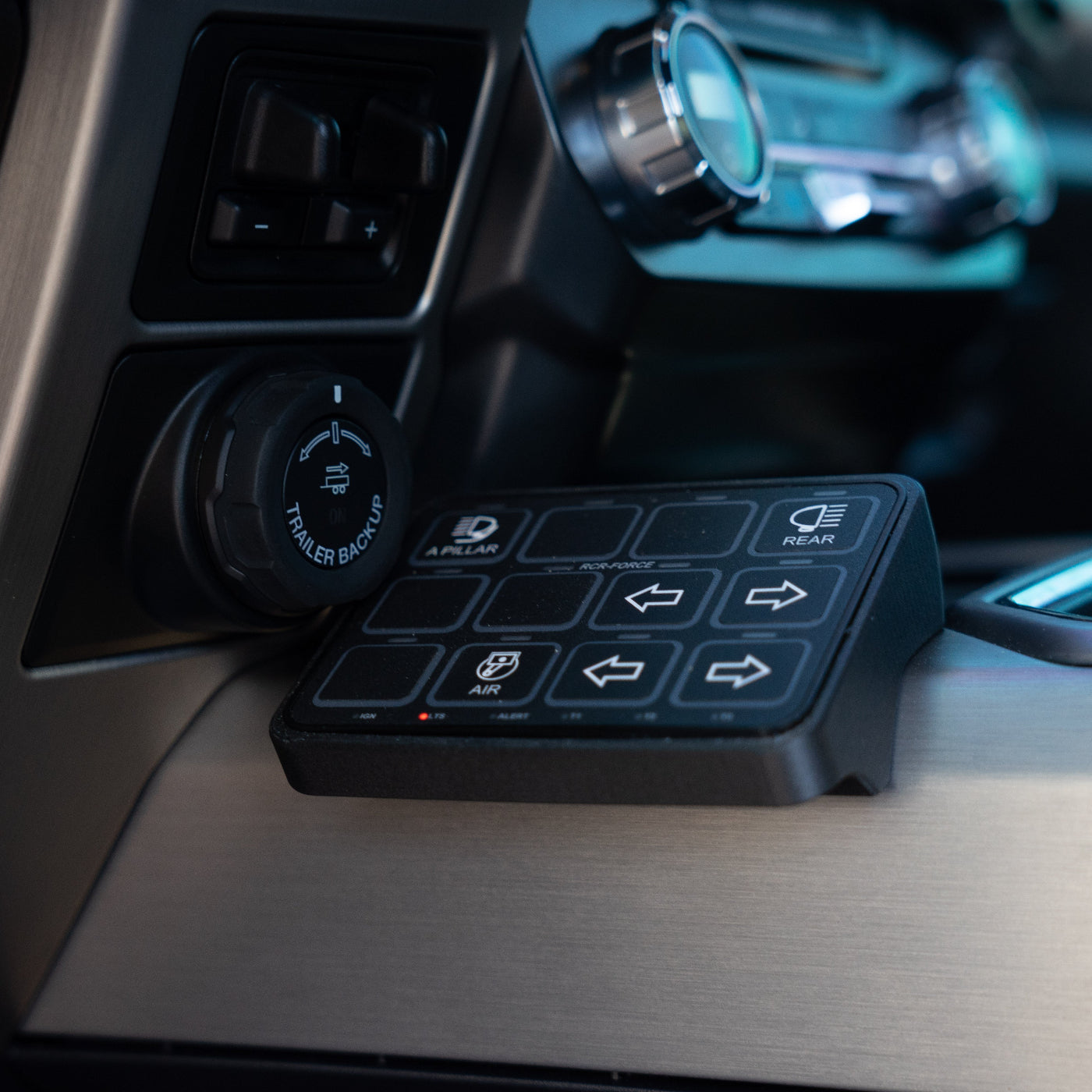 '15-20 Ford F150 SDHQ Built Switch Pros RCR-Force-12 Flow Through Center Console Keypad Mount installed