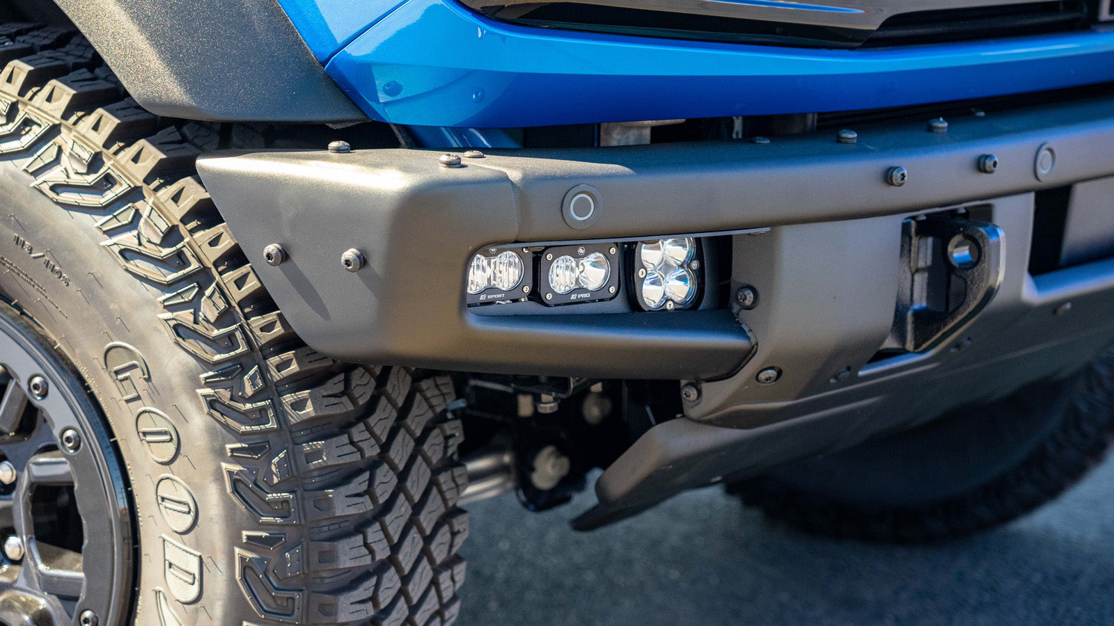 '21-23 Ford Bronco Baja Designs SAE Fog Light Pocket Kit Close-up display on Vehicle