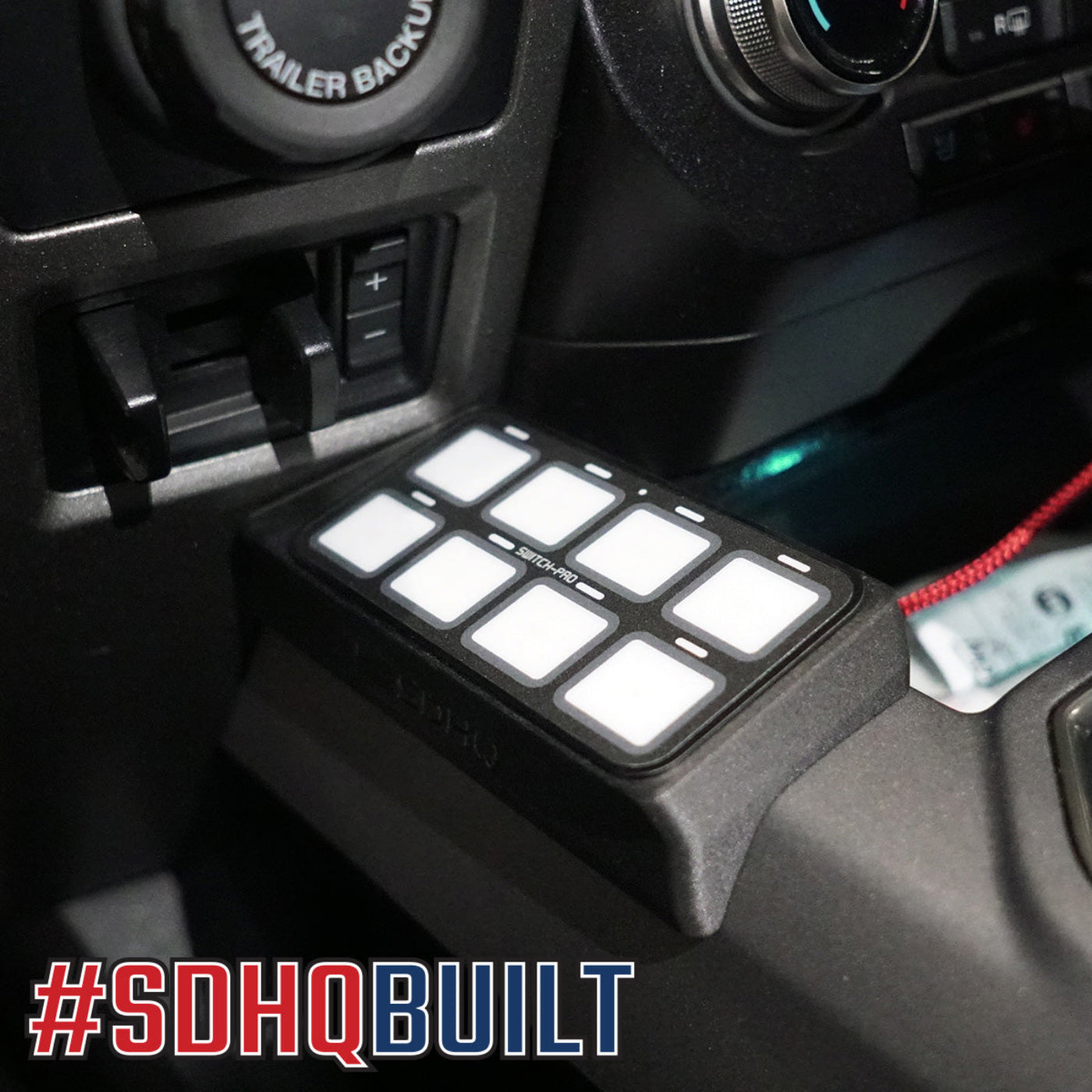 '17-22 Ford F250/350 SDHQ Built Switch Pros SP-9100 Flow Through Center Console Keypad Mount Installed
