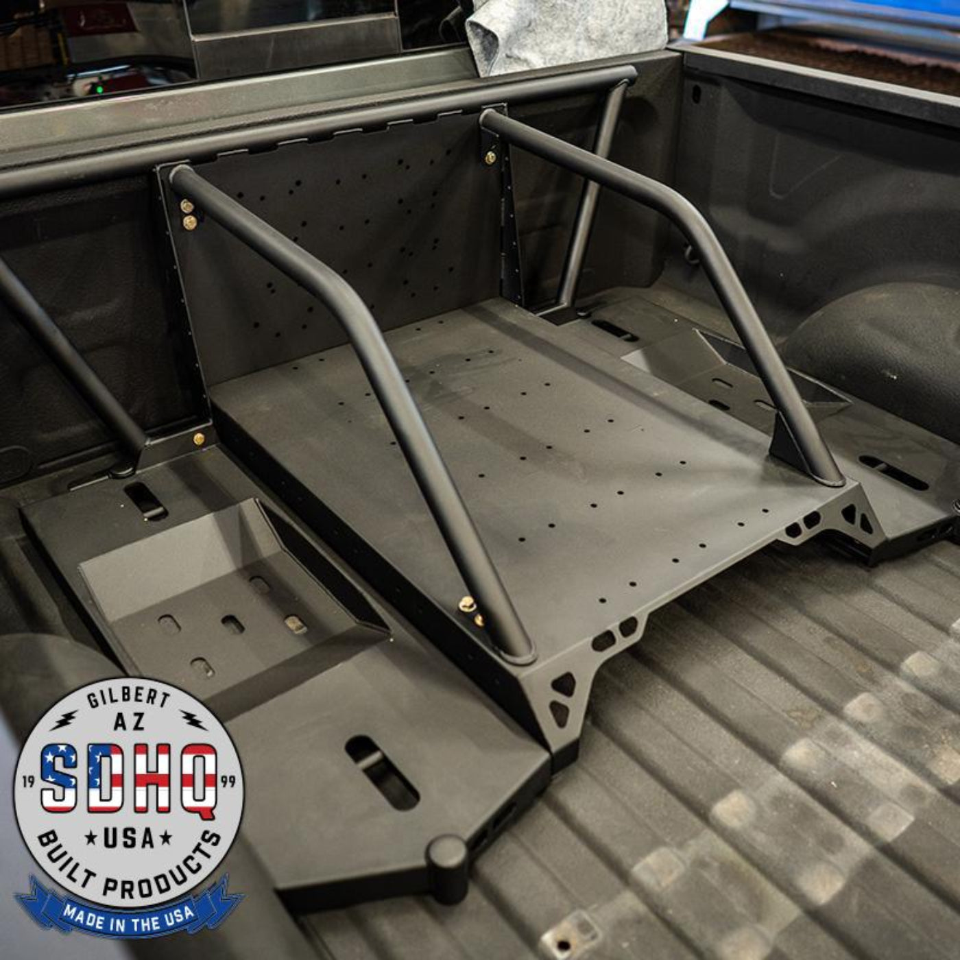 2025 Ram 1500 RHO SDHQ Built In Bed Chase Rack installed