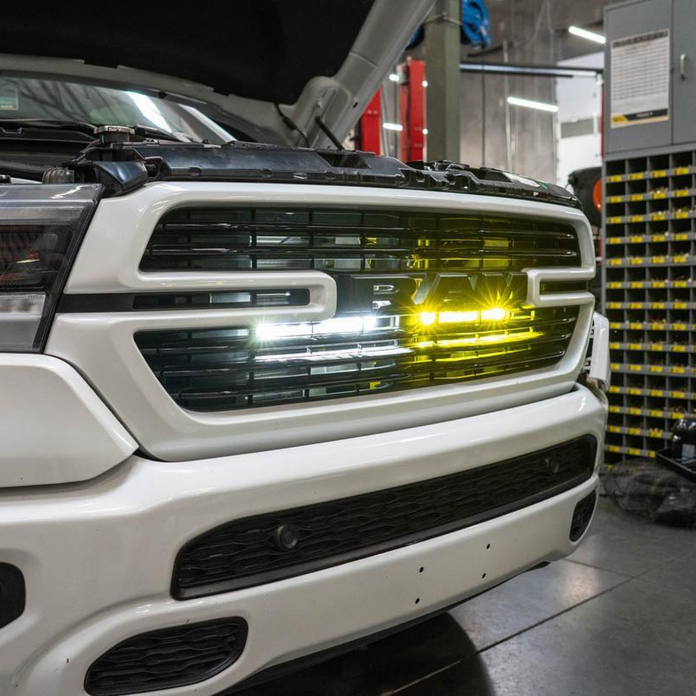 '19-25 Ram 1500 SDHQ Built Behind the Grille LED Light Bar Mount installed