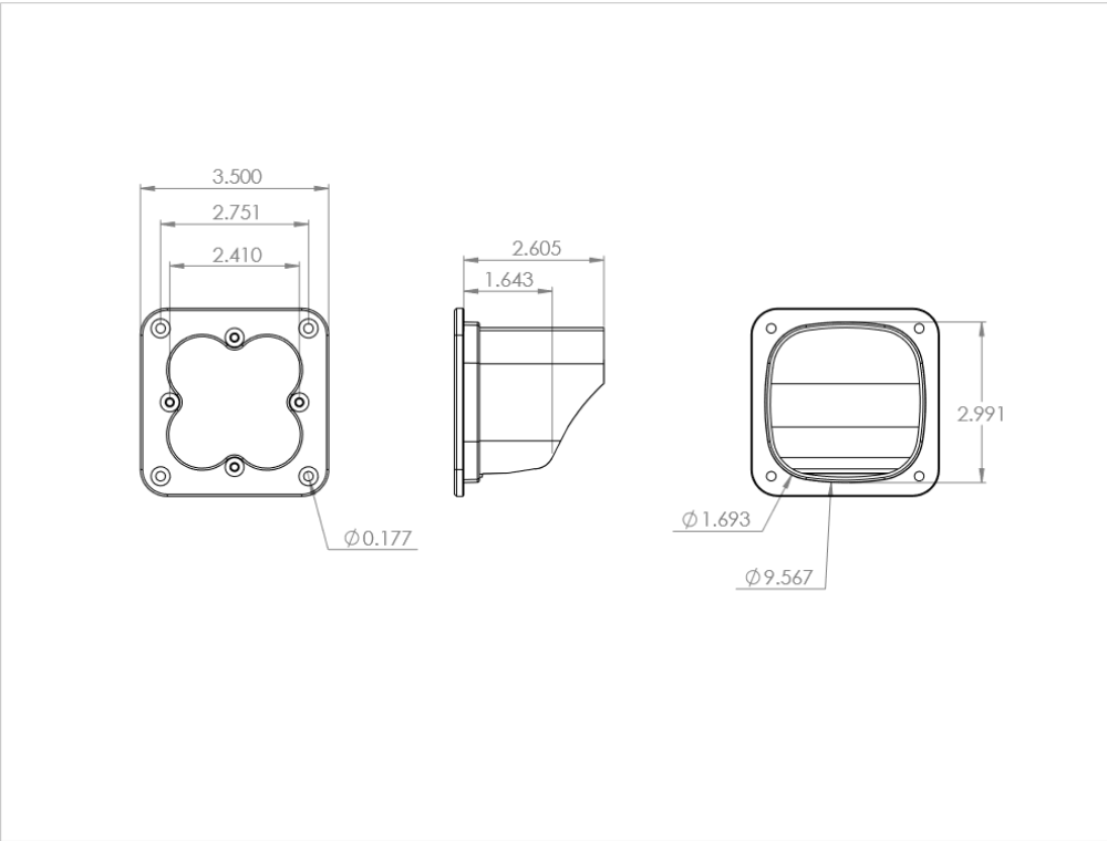 Squadron Pro Series Flush Mount LED Lighting Baja Designs Diagram of Measurements