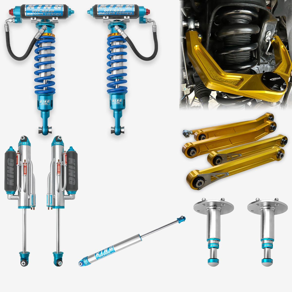 '21-23 Ram TRX King 3.0 RR Front Coilovers & 3.5 4-Tube BP Rear Shocks w/ Kibbetech UCA parts