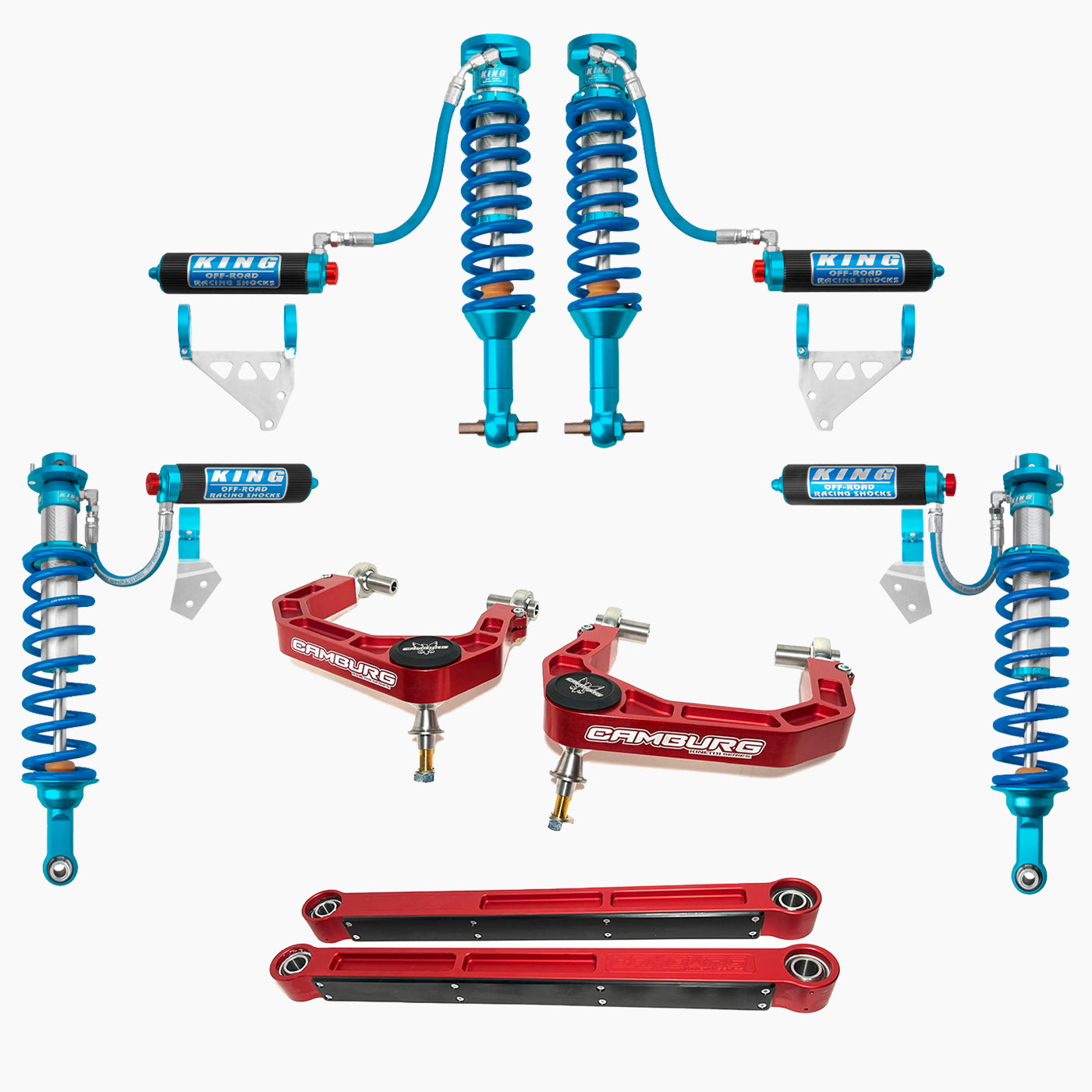 Ford Bronco King 2.5 Finned RR Coilovers w/ Red Upper Arms & Trailing Arm Combo Kit