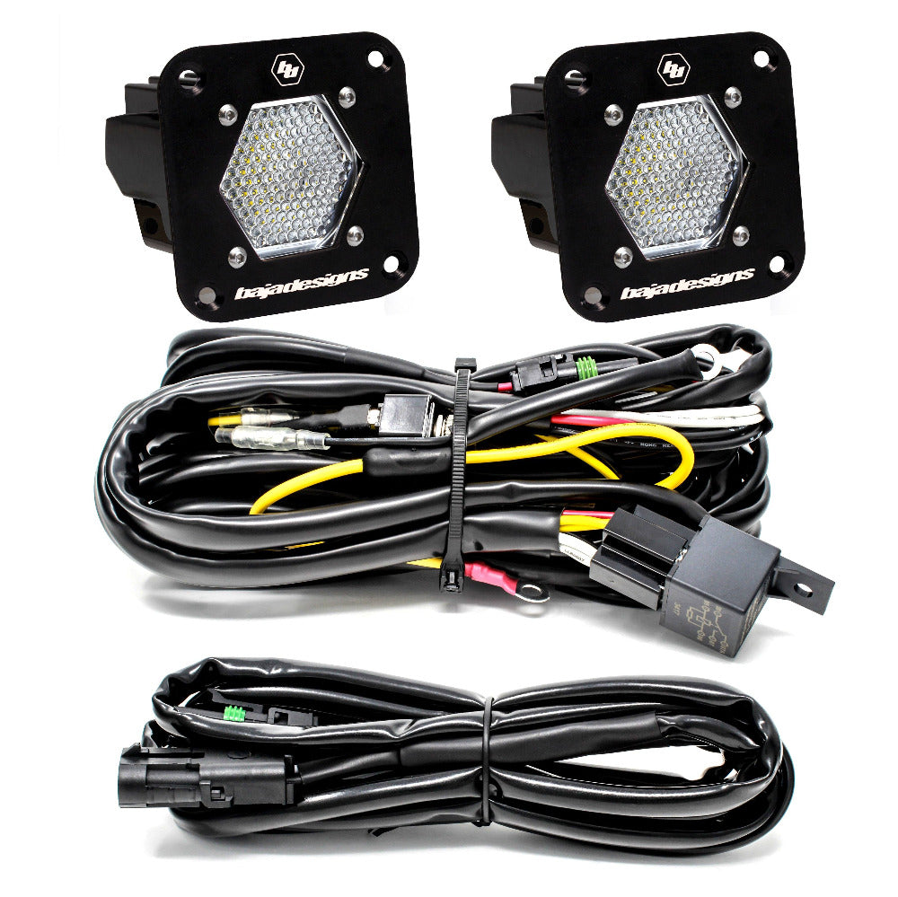 S1 Series Flush Mount Back Up LED Light Kit Lighting Baja Designs Work/Scene Display of Included parts