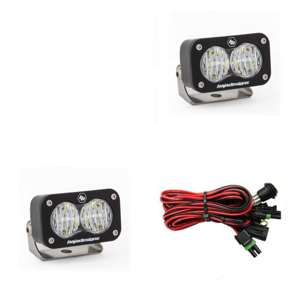 S2 Pro LED Light-Pair Lighting Baja Designs Clear Wide Cornering Display of Included Parts
