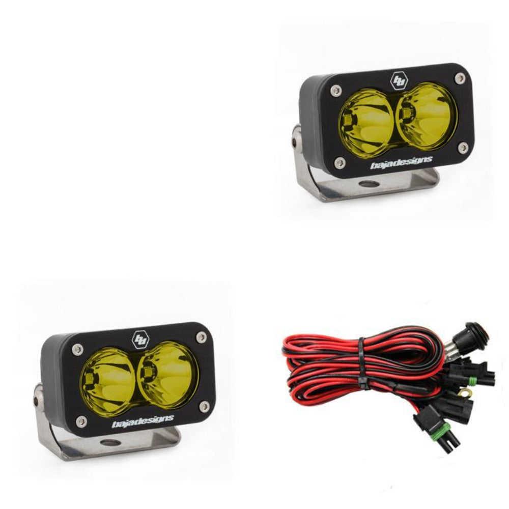S2 Sport LED Light - Pair Lighting Baja Designs Amber Spot Display of Included Parts