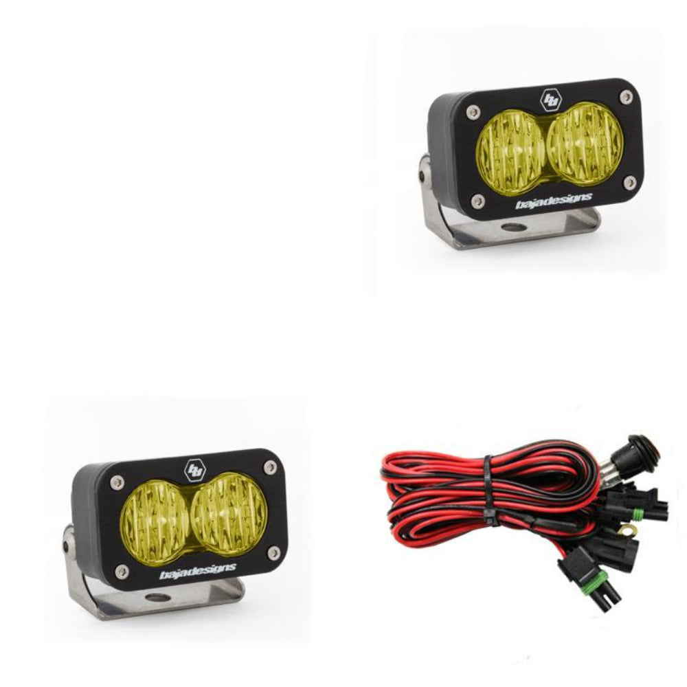 S2 Sport LED Light - Pair Lighting Baja Designs Amber Wide Cornering Display of Included Parts