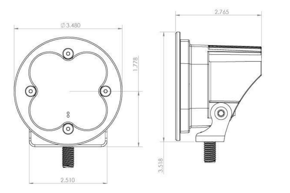 Squadron Pro-R LED Light | Pair Lighting Baja Designs Diagram of Measurements