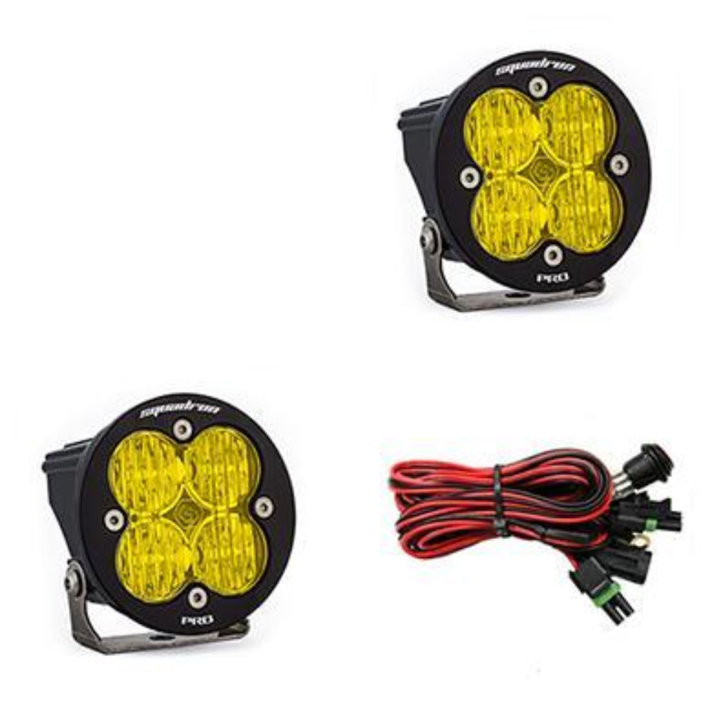 Squadron Pro-R LED Light | Pair Lighting Baja Designs Amber Wide Driving Display of Included Parts