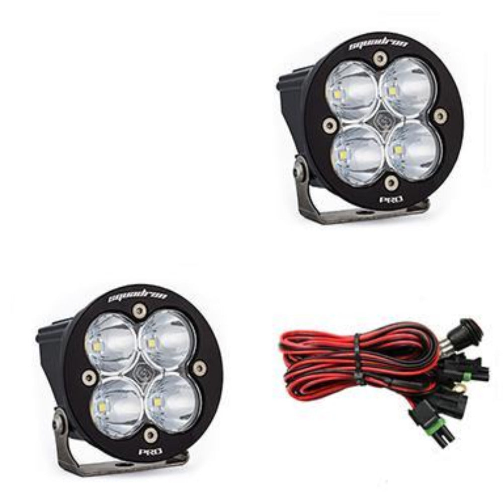 Squadron Pro-R LED Light | Pair Lighting Baja Designs Clear Spot Display of Included Parts