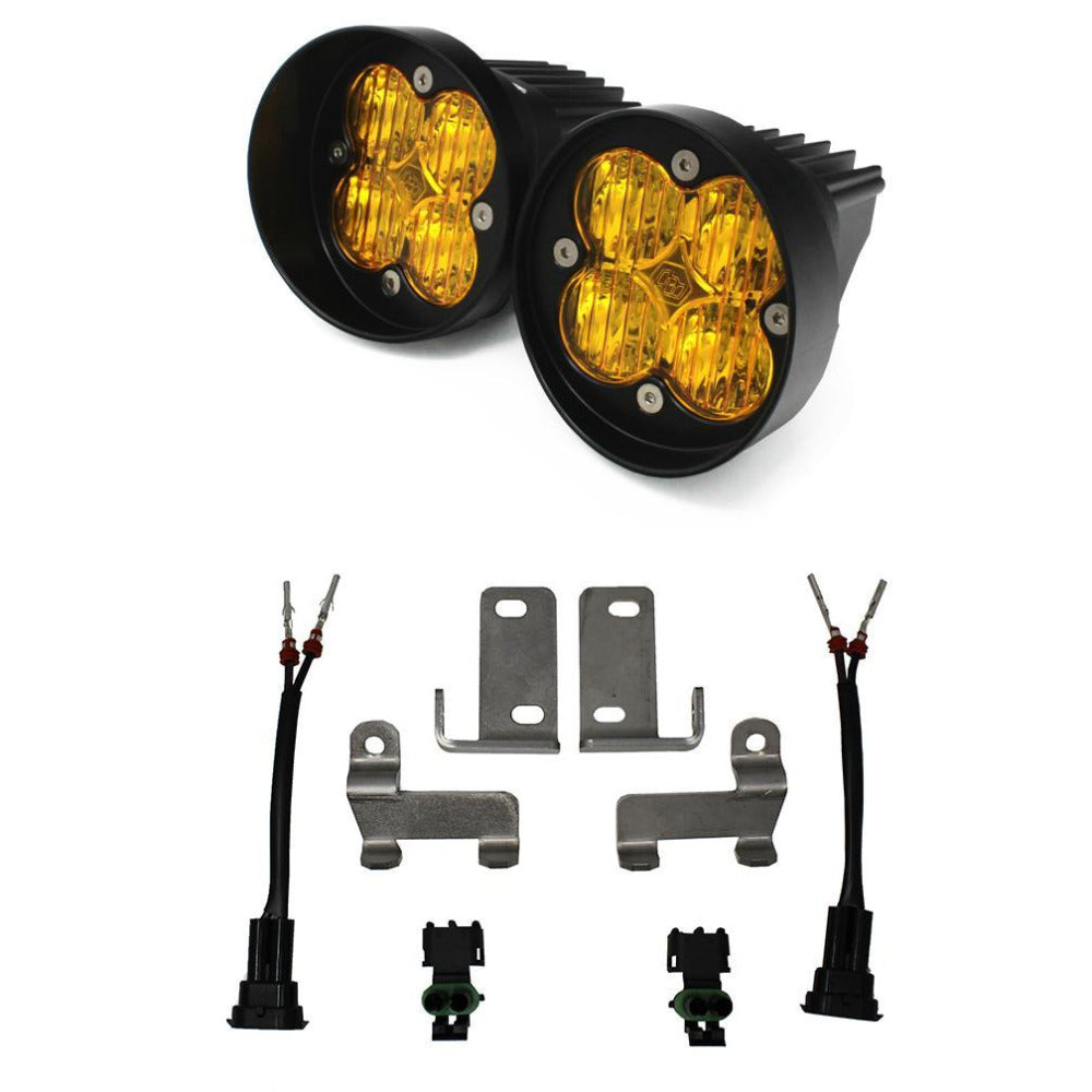 Toyota Tacoma/Tundra/4Runner Squadron Sport (Wide Cornering) Fog Pocket Kit Lighting Baja Designs Amber Display of Included Parts