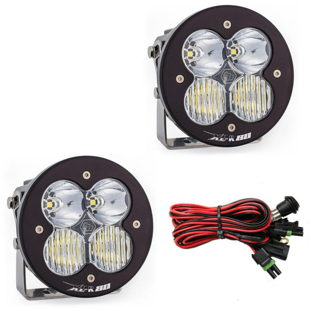 XL 80-R LED Light | Pair Lighting Baja Designs Clear Driving/Combo Display of Included Parts