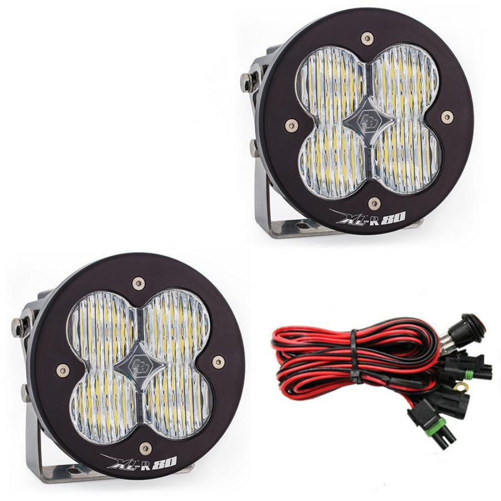 XL 80-R LED Light | Pair Lighting Baja Designs Clear Wide Cornering Display of Included Parts
