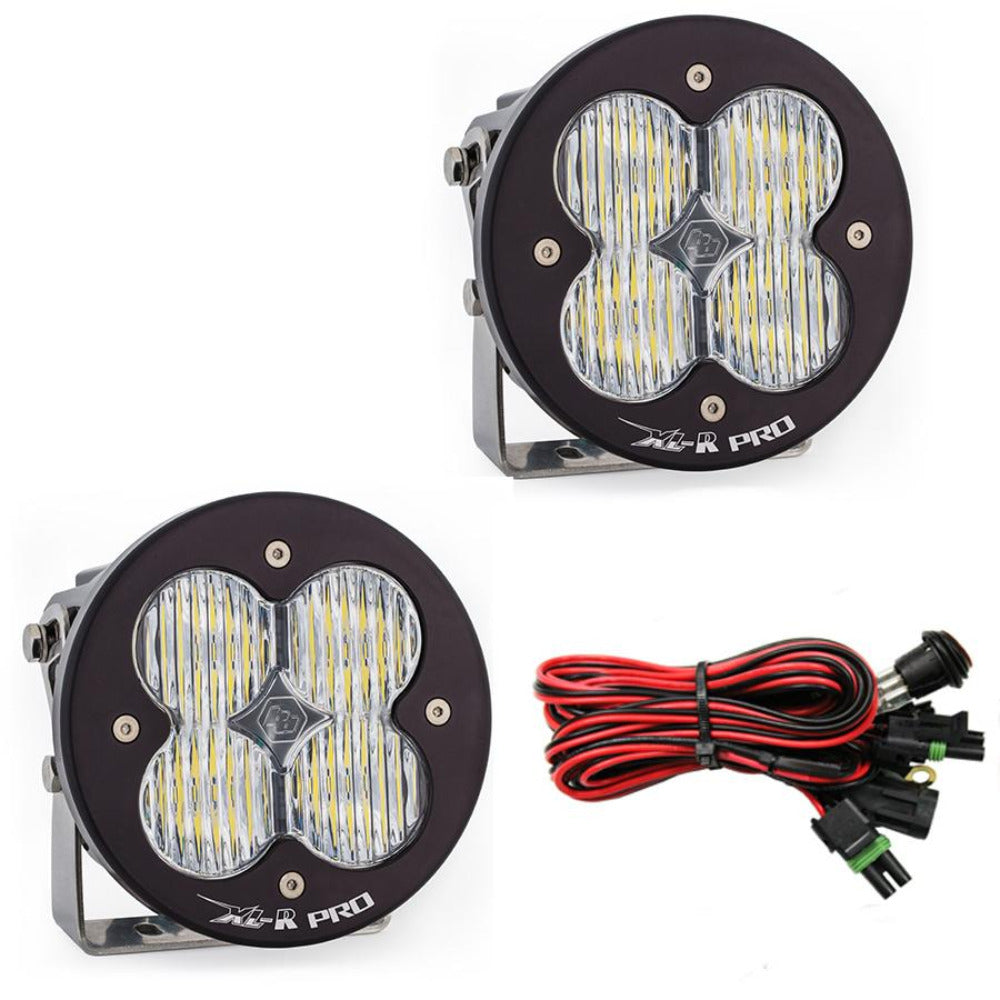 XL Pro-R LED Light-Pair Lighting Baja Designs Clear Wide Cornering Display of Included Parts