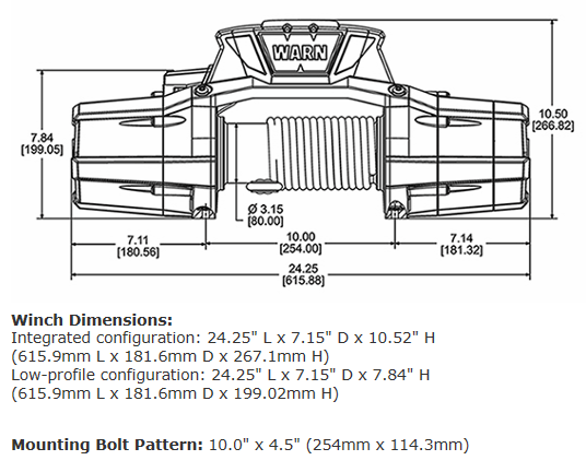 ZEON 12-S Platinum Winch 80' Synthetic Rope 12,000 Lb Capacity - 95960 Winch Warn Industries