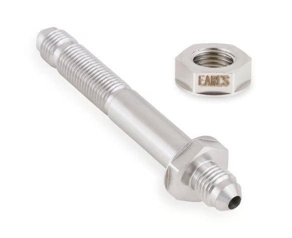 Earl's Straight -3 Bulkhead - Stainless Steel Long - Through Frame Style Fitting - 1.5" to 2.0" Front View Silver